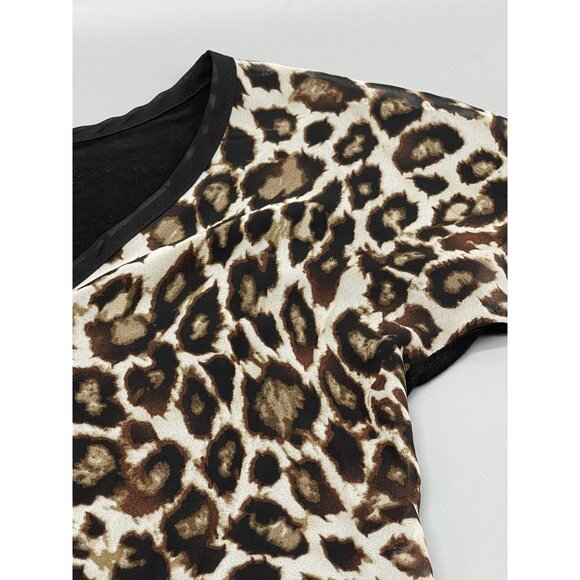rue 21 short sleeve shirt animal print sheer button down tie waist small READ - Picture 4 of 9